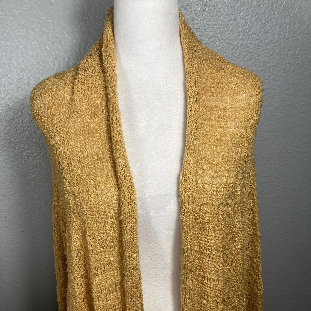 Fringe Boho Cardigan Womens M Open Front Gold Loose Knit Western Asymmetrical